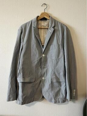 VTG Polo Ralph Lauren Mens 44 Seersucker Sport Coat Blue White Pinstripe Blazer